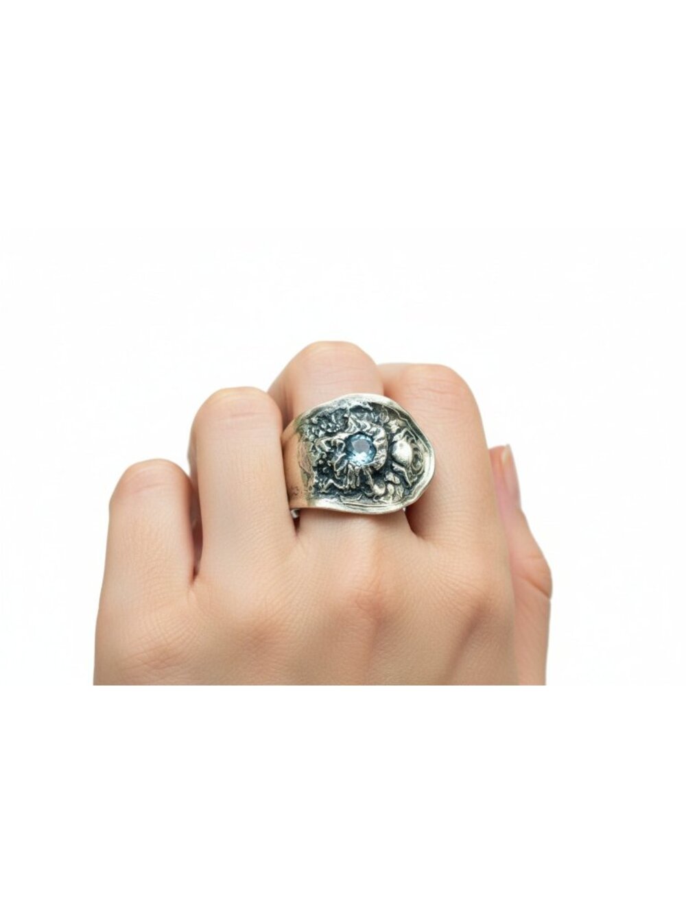 Oneida Reliance Plate Spoon Ring | Aquamarine Stone | Size 8 | Alma Antigua - Picture 3 of 15